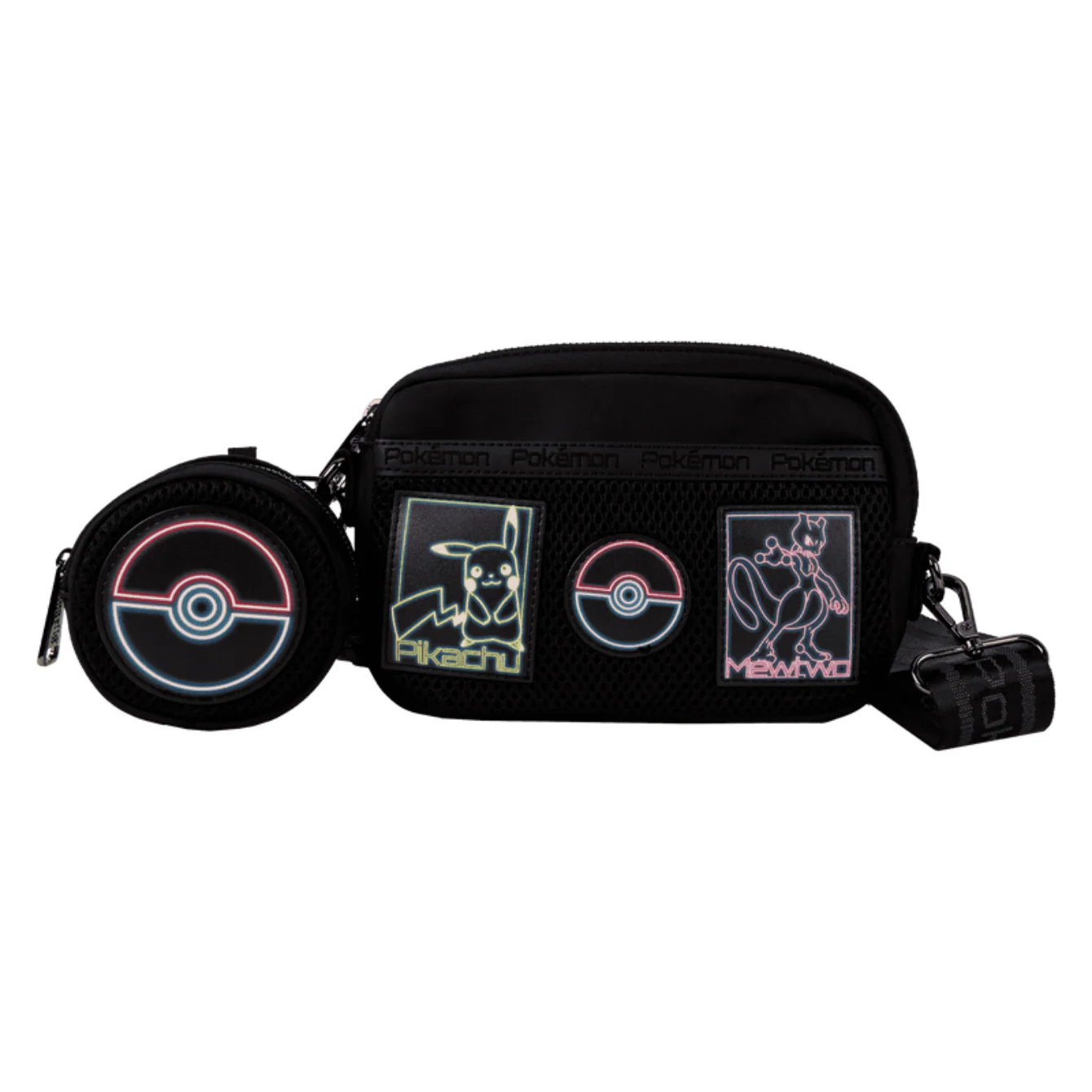 Loungefly Pokémon Pikachu & Mewtwo Glow Nylon Sling Crossbody Bag with Coin Bag